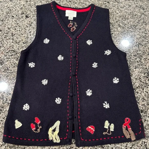 🎄VTG Christopher & Banks Hand Embroidered Christmas Knit Sweater Vest Size Med - Picture 2 of 16